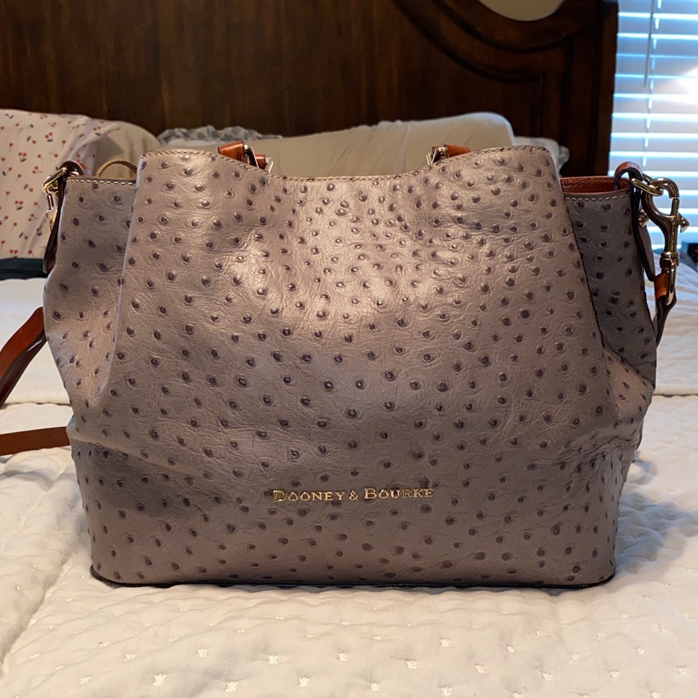 Dooney & Bourke Ostrich Large Barlow Purse Elephant/Grey removable Strap